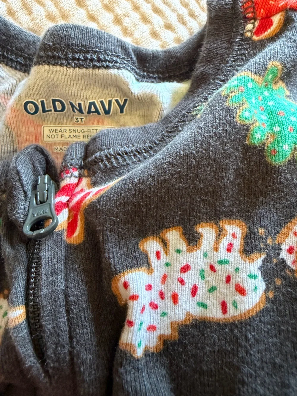 Old Navy Black Holiday Dinosaur Footed Pajamas with Red & Green Print